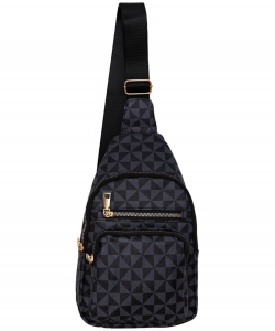 Triangle Checkered Designer Inspo Saffiano PU Leather Triple Zippered Shoulder Sling Bag 1213-441 BLACK